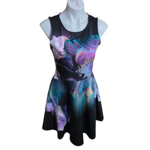 Apt. 9 Scuba Art To Wear Watercolor Floral Dress Black Size XS